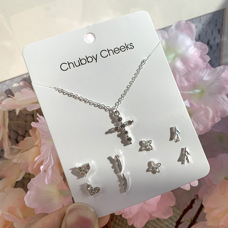 6 Pasang/4 Pasang Anting Anting Korea Dan Kalung Wanita Gaya Korea Simple Kreatif anting tusuk aksesoris-Cross