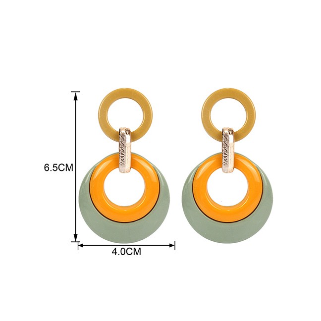 LRC Anting Tusuk Fashion Size Circle Two-color Acrylic Earrings F5499X