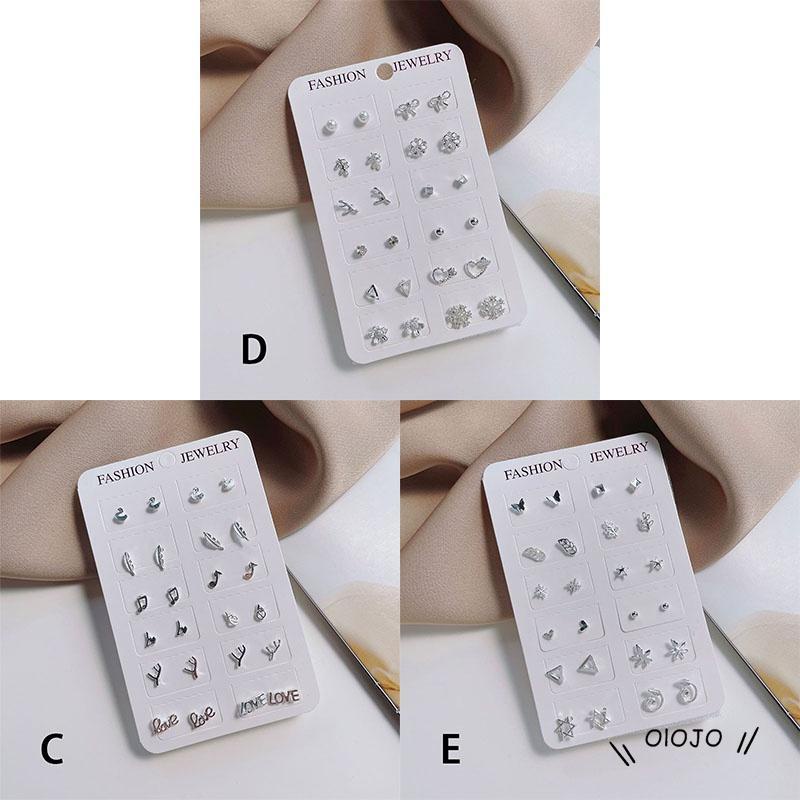 【COD】12 Pasang / Set Anting Tusuk / Stud Model Campur Bahan Silver Untuk Wanita