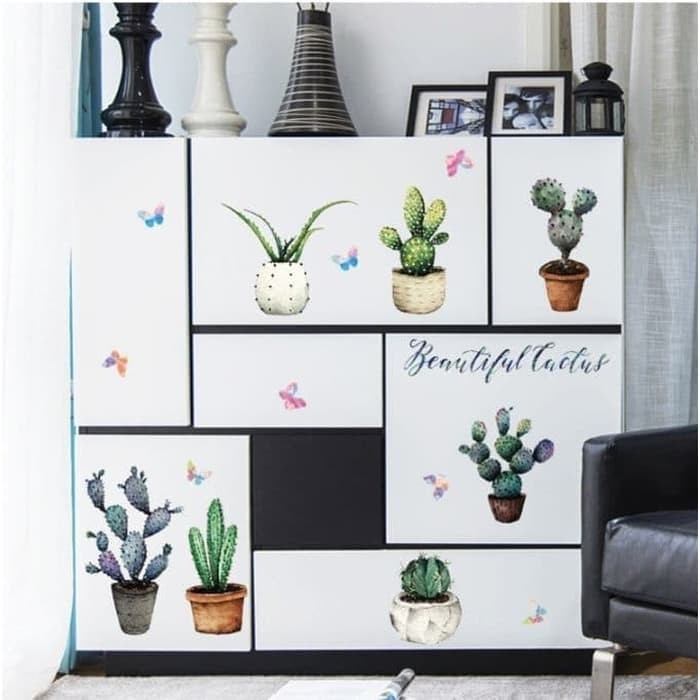 Wall Sticker SK7126 Cactus Pot - Stiker Dinding (50x70)