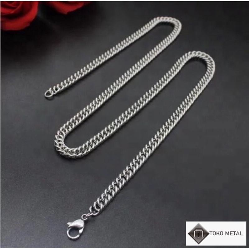 KALUNG TITANIUM RANTAI SILVER PRIA ANTI KARAT 5 MM PANJANG 45 CM 50 CM 60 CM  75 CM [TOKO METAL]