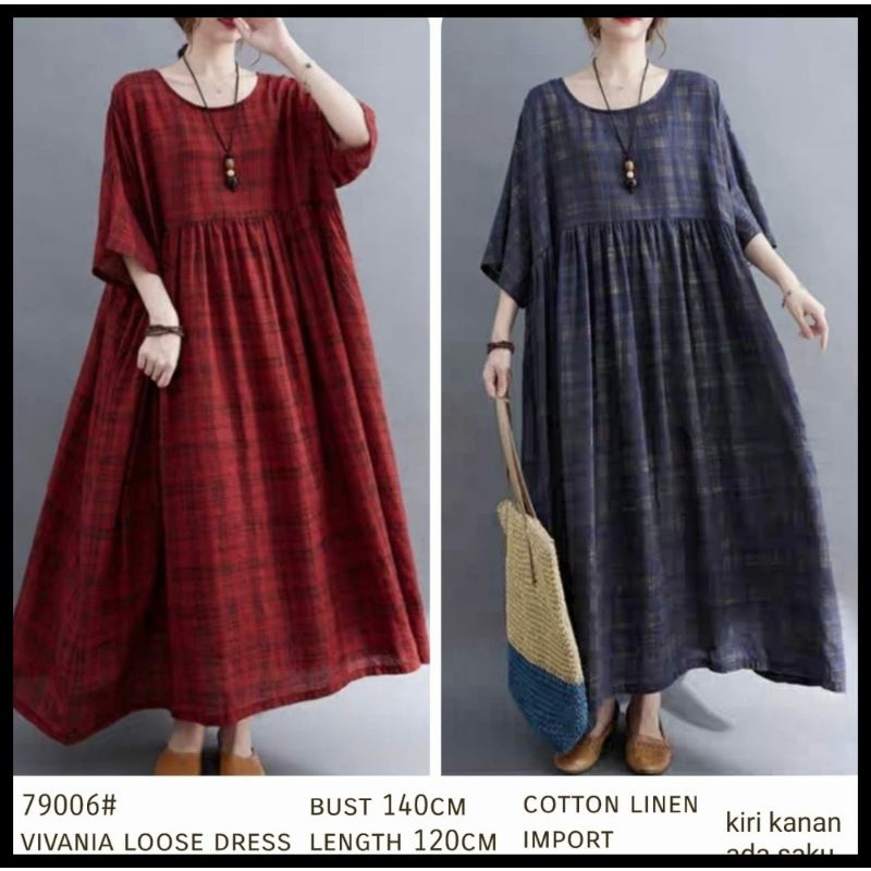 Dress Jumbo ld 140 Vivania 79006 Import | Baju Oversize Wanita Korea Cotton Linen | Atasan Panjang P