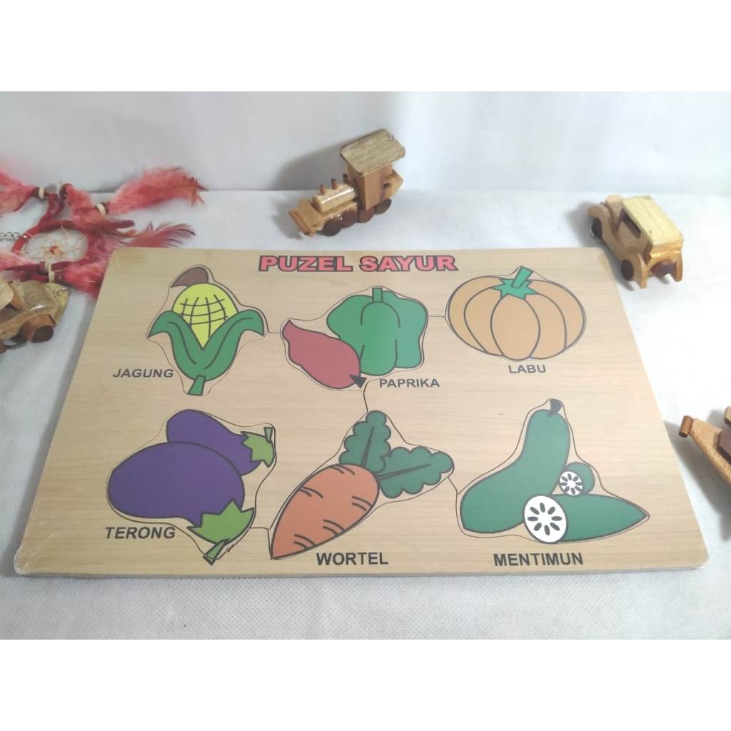 PUZZLE KAYU MAINAN EDUKASI PASEL KAYUGAMBAR SAYURAN. RIENS COLLECTIONS