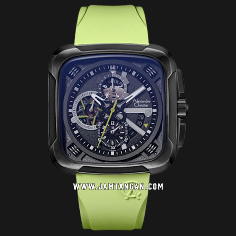 Alexandre Christie AC 6577 MCRIPBALE Chronograph Men Black Dial Light Green Rubber Strap
