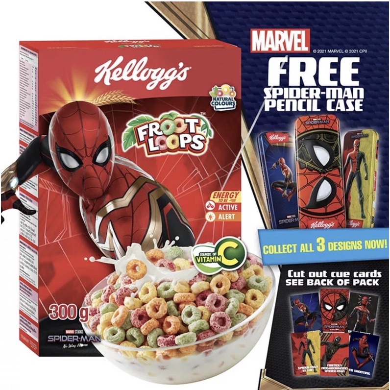 Kelloggs Froot Loops Spiderman Edition, Frosties & Coco Pops 300gr/Kellogg's Cereal Original Marvel 