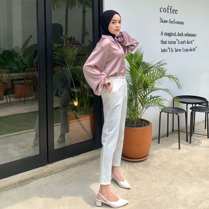 BLOUSE KEMEJA CROP SILK SATIN JIHAN DAILY OFFICE SHIRT PREMIUM B477