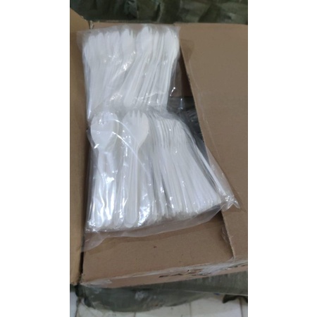 Spork Steril Plastik / Sendok Garpu Plastik 2 in 1 isi 100pcs