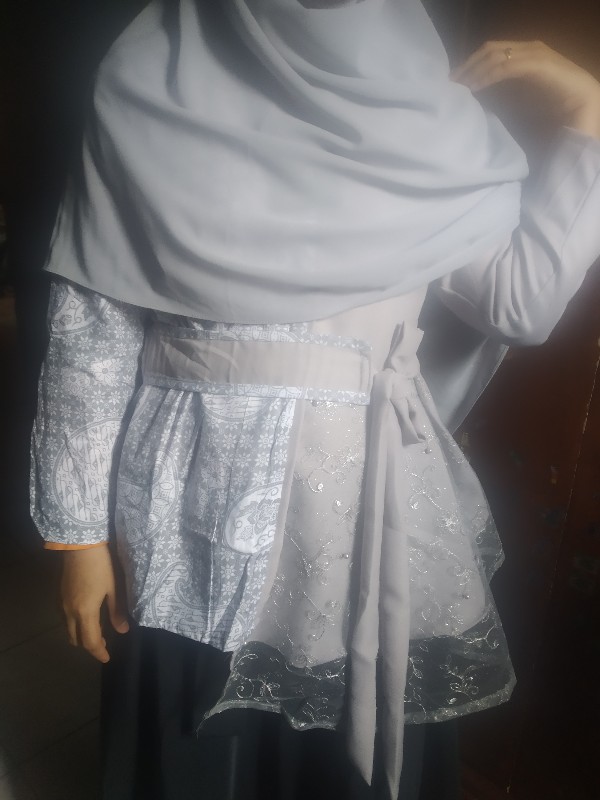 (ready Lengkap 4 Warna) Couple Batik Tile Brukat Mika Padi Putih Rona Selendang