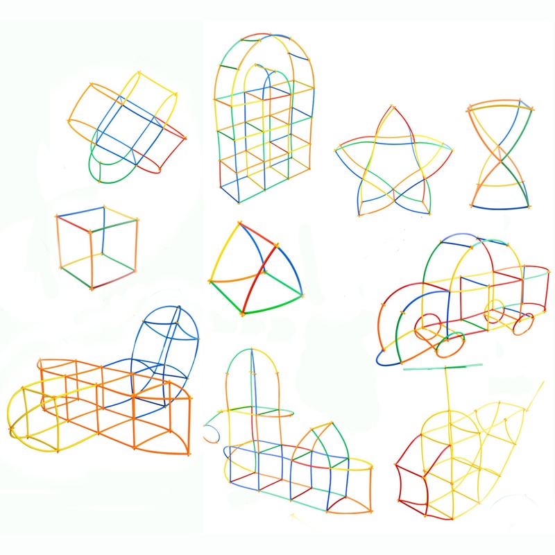Mainan Rakitan Balok Bangunan Desain Sambungan Pipa Kereta Spatial 3D Bahan Plastik Untuk Konsentrasi