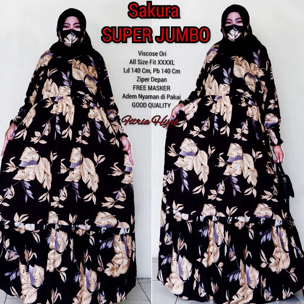 sakura gamis maxy maxi dress dres pakaian baju syari longdress motif super jumbo over big size ld 14