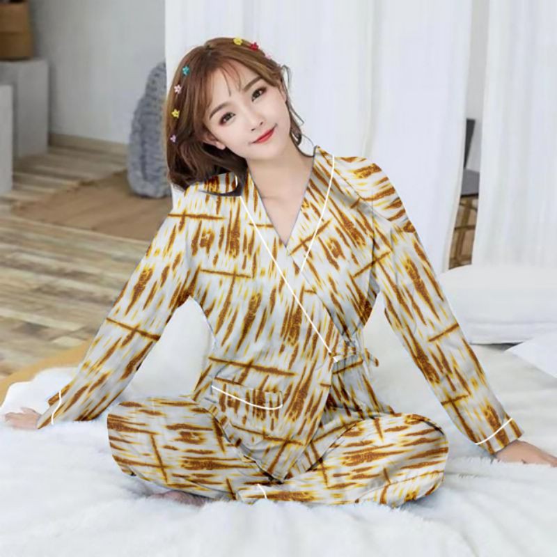 setelan kimono lengan panjang/kimono wanita/baju tidur kimono-PP KIM multi yelow
