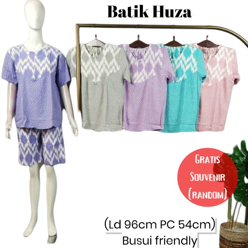 Setelan Model Resleting Soft Batik Huza / setelan celana pendek piyama busui daster batik cap pekalo