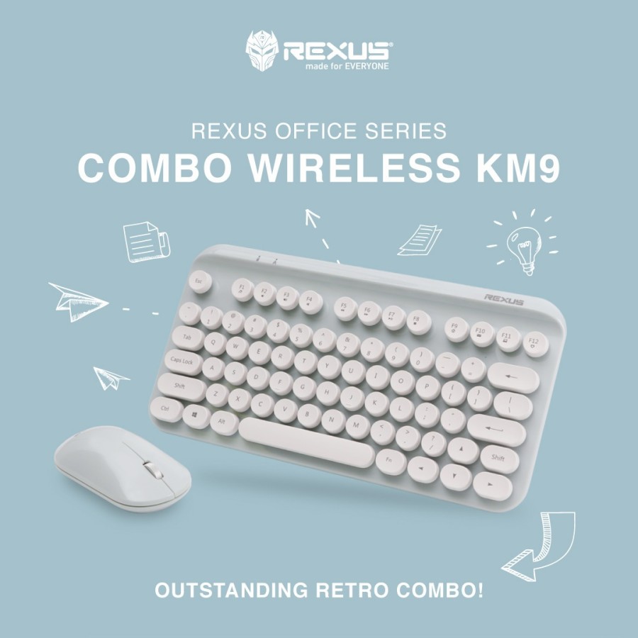 Keyboard mouse combo rexus wireless 2.4ghz TKL classic retro km9 km-9 Pink white mint
