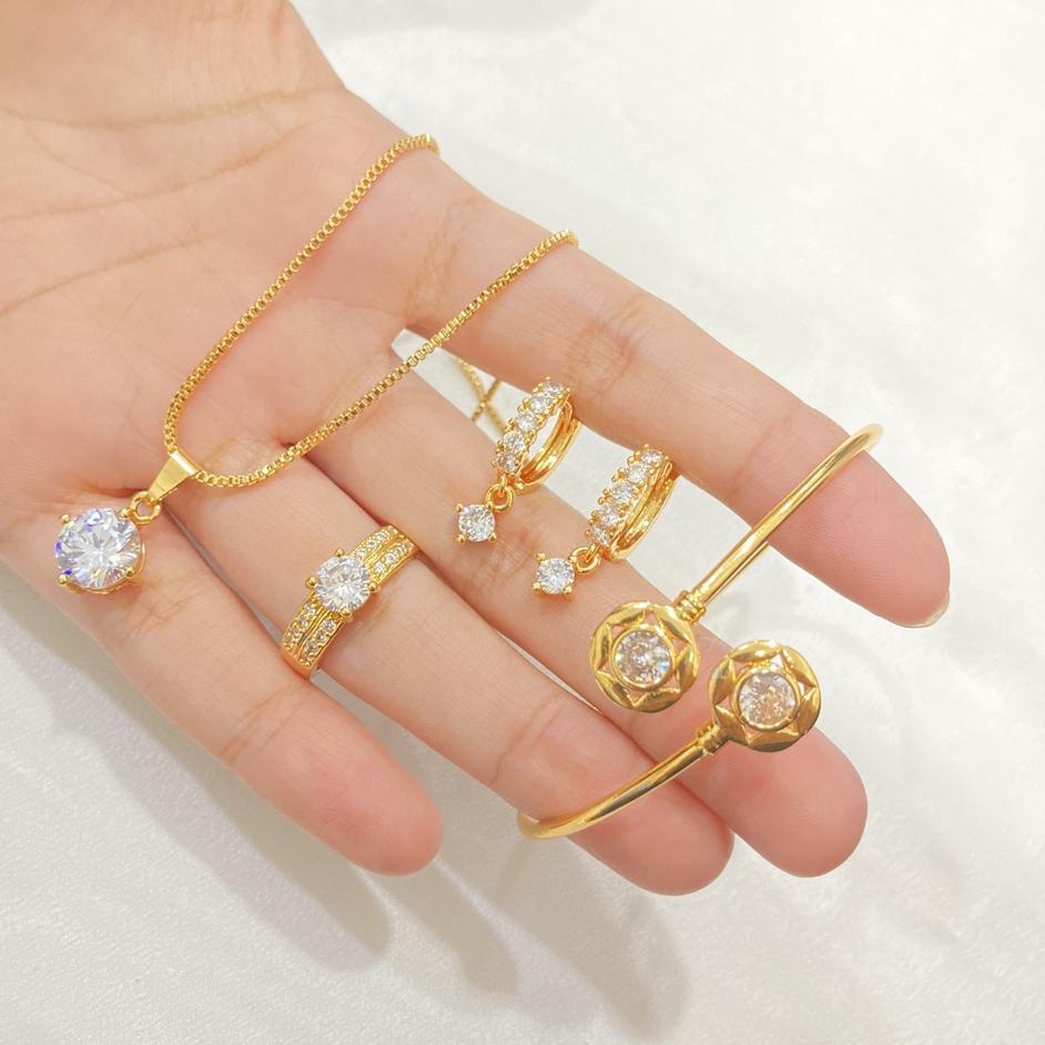 Terkini Set Perhiasan Dewasa Mata Satu Kalung Anting Gelang Cincin Lapis Emas