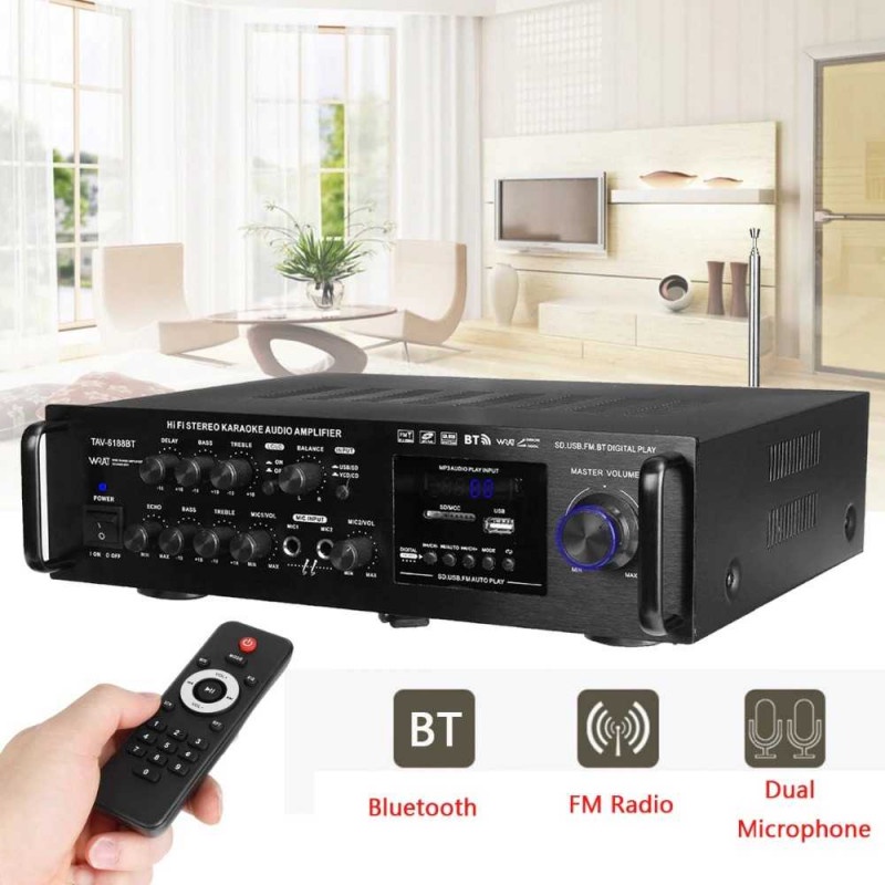 Audio Amplifier Bluetooth EQ Home Theater Radio Karaoke Remote 2000W