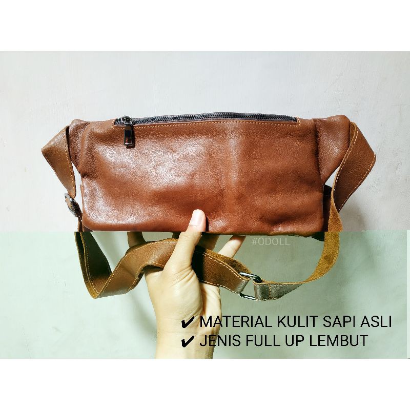 Tas Pria Selempang Dada Kulit Asli | Waistbag Kulit Asli