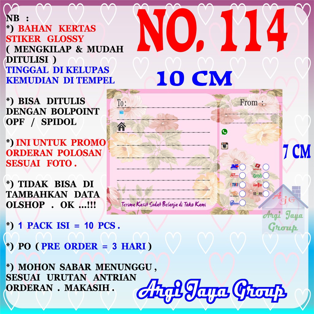 

Promo!Stiker Label Pengiriman Polosan No = 114 (10x7cm) 1 Pack = 10 Pcs