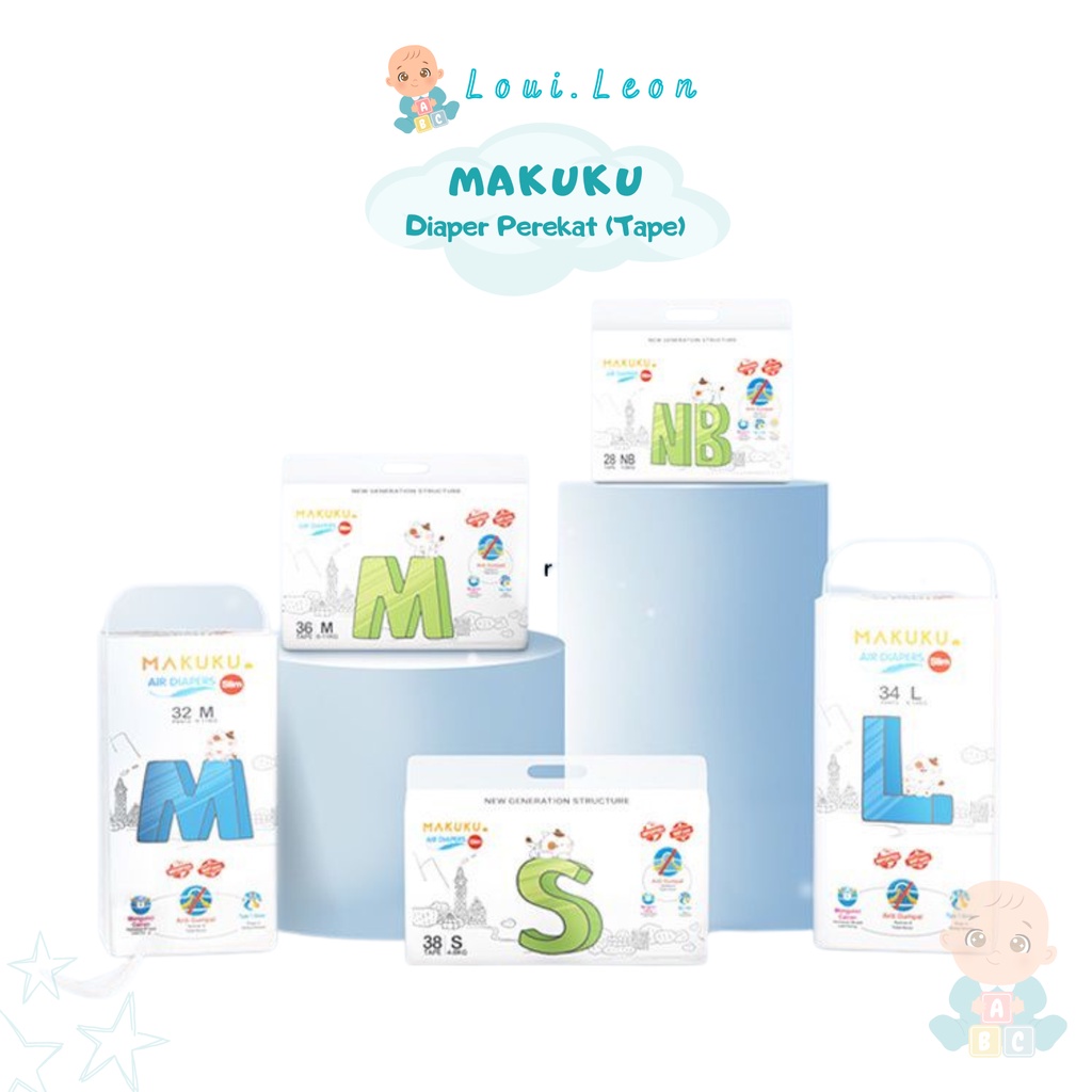 Makuku Air Diapers Slim Tape S38 NB28 Pampers Makuku Perekat S 38 NB 28 L 34 XL 32 XL 48 XXL 28/Pamp