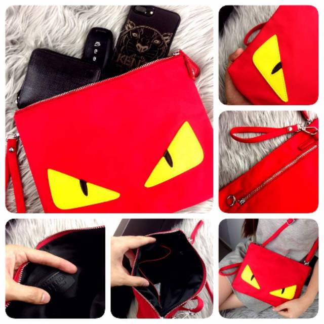 #989 New Arrival FENDI Monster Nylon Pouch SS17 
sz 26x20cm (170rb)