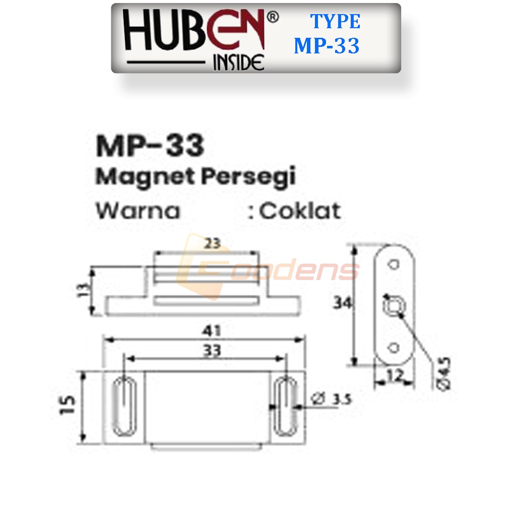 Huben MP-33 Magnet Kayu Magnet Persegi