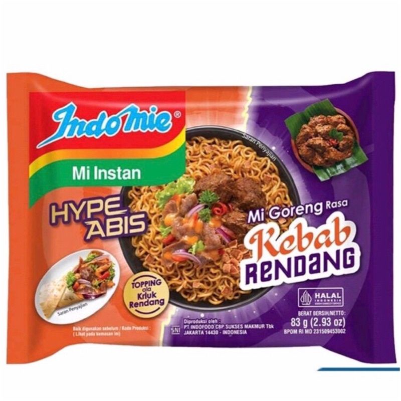 Jual Indomie Hype Abis Mie Goreng Kebab Rendang 83g. INDOMIE MI GORENG ...