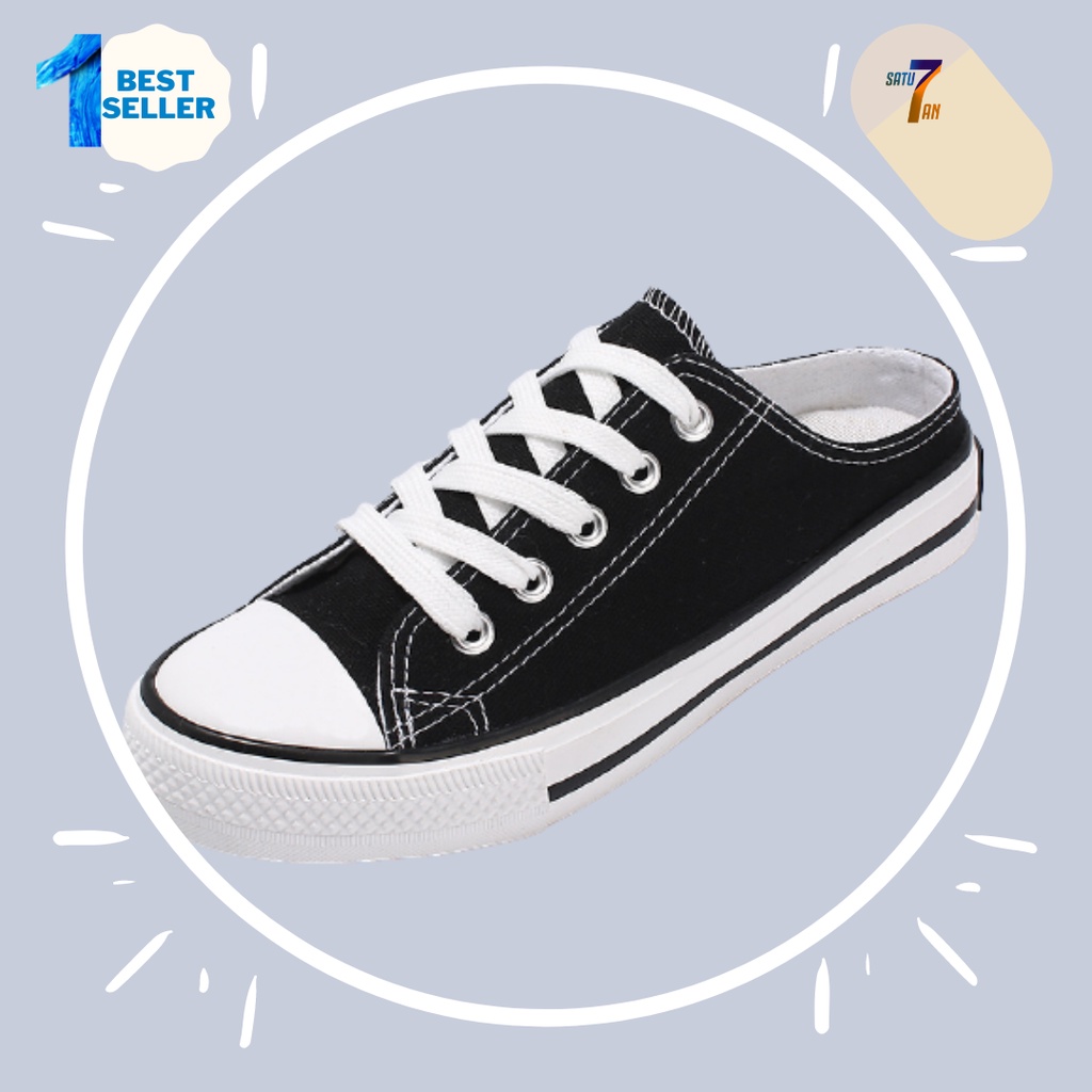 Satu7an SPT-01 SEPATU SNEAKERS KASUAL PRIA WANITA IMPORT SEPATU SEKOLAH KEKINIAN GROSIR JAKARTA COD-HITAM