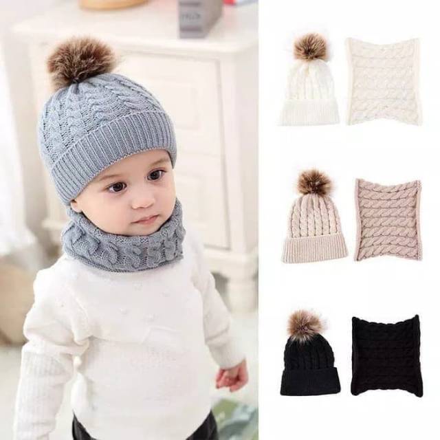 Topi Syal Rajut Kupluk Anak - Topi Beanie Anak - Set Topi Syal Rajut Anak