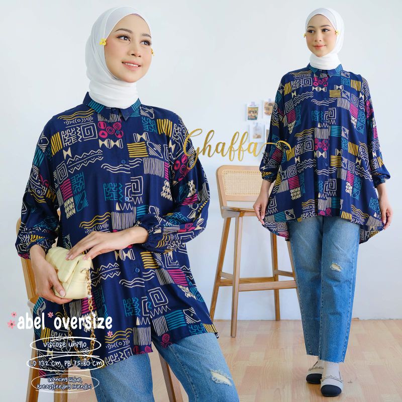 ABEL OVERSIZE BY GHAFFA THE LABEL (BLOUSE MOTIF) Blouse oversize muslimah modern rekomended