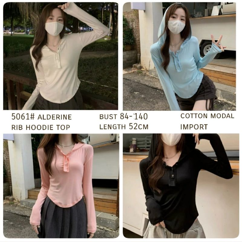 MDLV ~ 5061# Arlderine Rib Hoodie Top Atasan Hoodie Lengan Panjang Korea Look Fashion Import