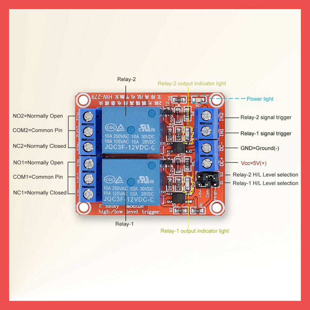 Relay 5V 2 Channel Module High / Low Level Trigger Opto Isolation 2 CH