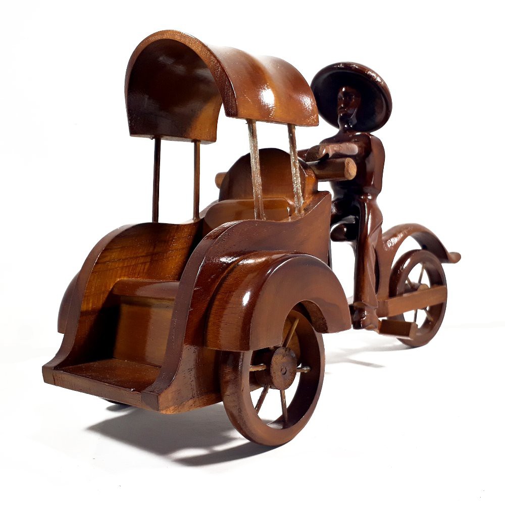 Miniatur Becak Roda 3 Kerajinan Hiasan Kayu
