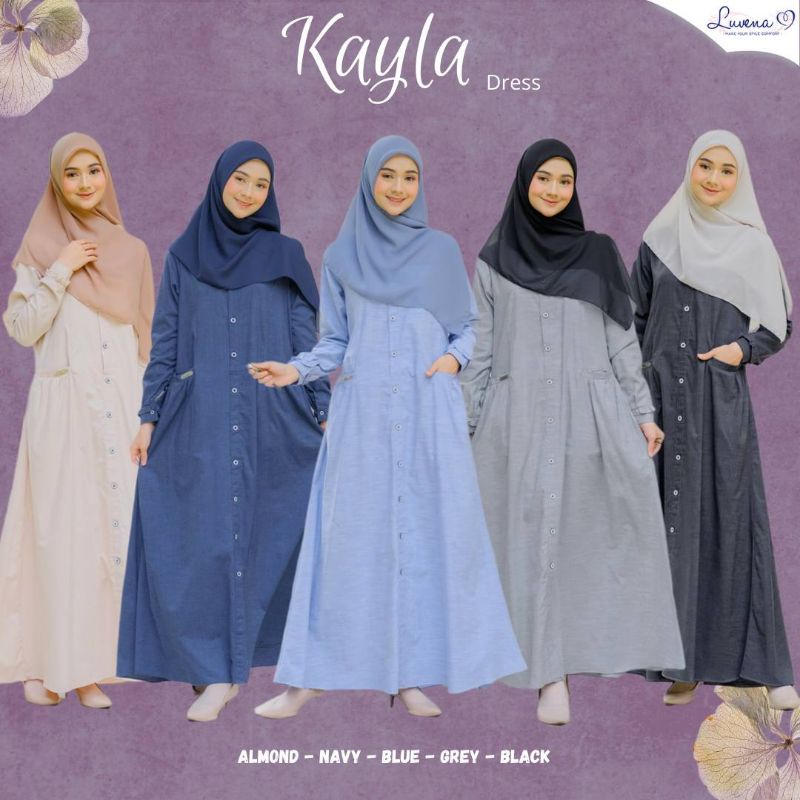 Kayla Dress By Luvena Gamis Katun Polos Elegant Bahan oxford Denim Warna Natural Elegant model Loss 