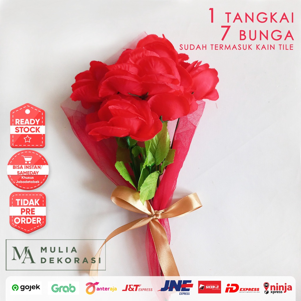 Bucket Bunga Mini Flower Lamaran Seserahan 1 Tangkai 7 Bunga Lengkap Dengan Kain Tile Dan Pita