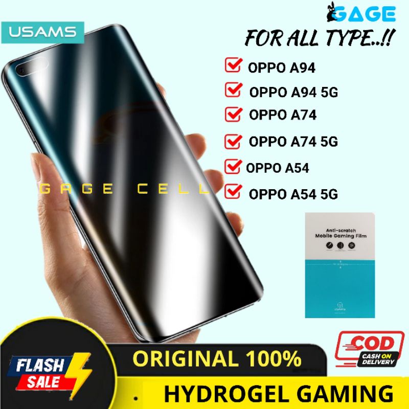 USAMS Anti Gores Hydrogel Anti Glare Matte Gaming OPPO A94 A74 A54 5G Full Layar Original