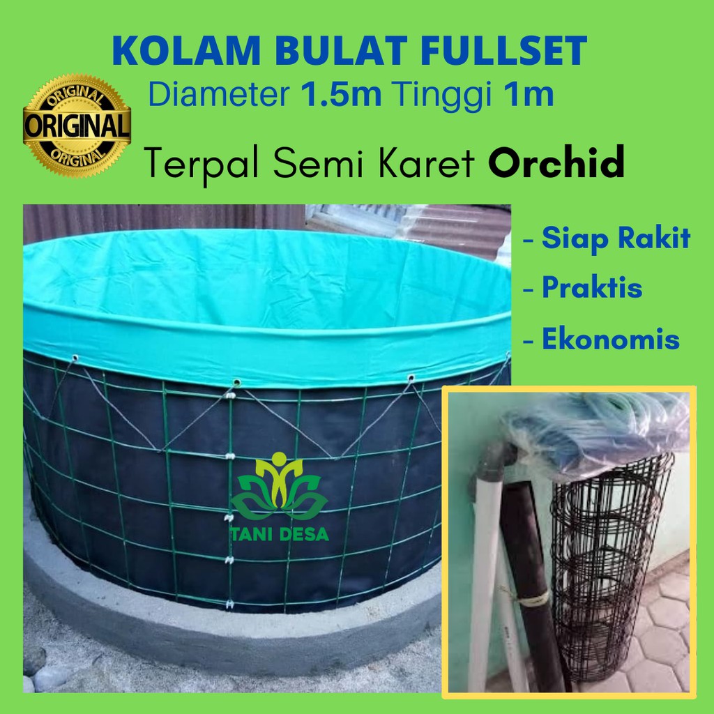 Kolam Terpal Bulat Bioflok fullset Diameter 1,5m Tinggi 1m tinggal rakit / Kolam Bundar D1,5