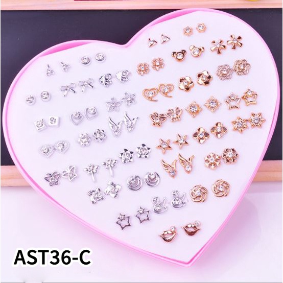 Anting SET 36 Tusuk Berbagai Bentuk Women Earrings Set-C