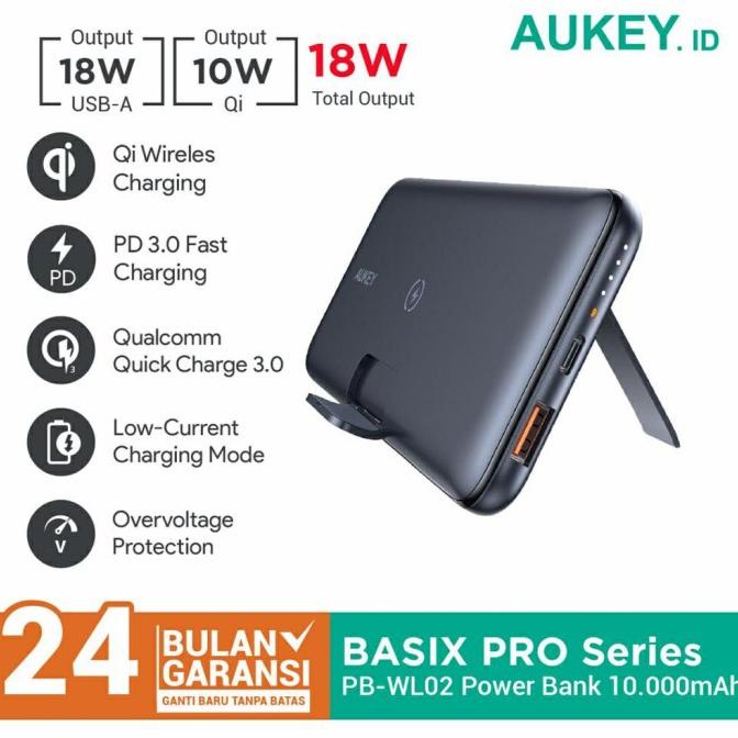 Powerbank Aukey Pb Wl02 Original Wireless Powerbank 10000Mah Pd Qc3.0 Terlaris....