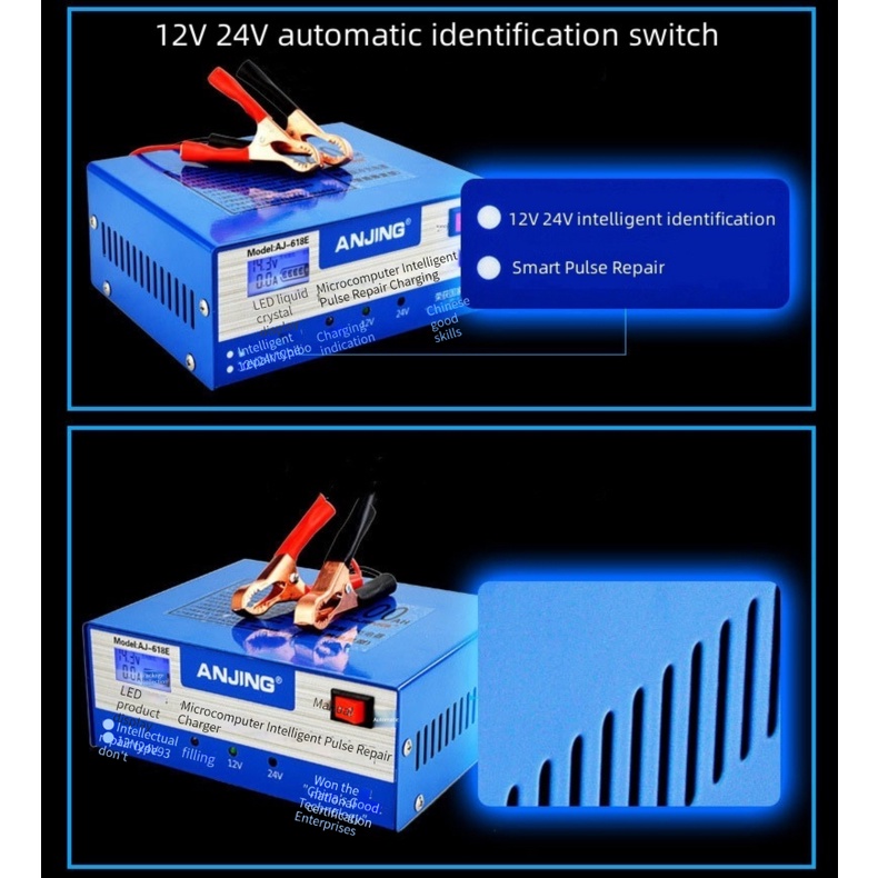 (dalam stok, dikirim dari jakarta)Pengisi daya baterai mobil dan sepeda motor universal Pengisi daya baterai mobil 12V / 24V, perbaikan pulsa komputer mikro mode ganda manual otomatis