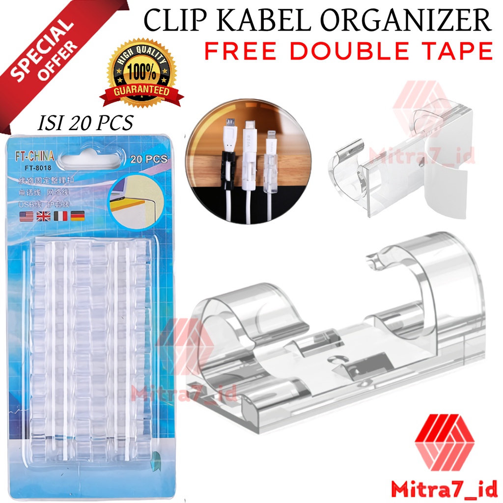 [M7] KLIP KABEL / KABEL CLIP ORGANIZER 1 PACK ISI 20 PCS / CLIP CABLE / PENJEPIT PERAPIH KABEL KOMPUTER SERBAGUNA