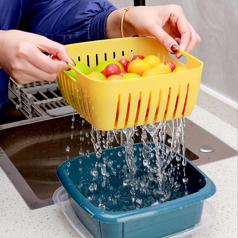 Multifunction Detachable Double-layer Drain Basket / Plastic  Fruit Washing Basket / Living Room Fruit Storage Basket with Lid