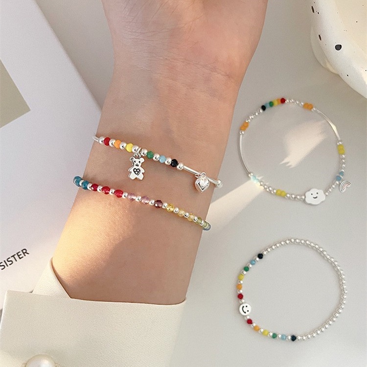 Korean Fashion New Women's Rainbow Beaded Bracelet Hello Girl Jewelry