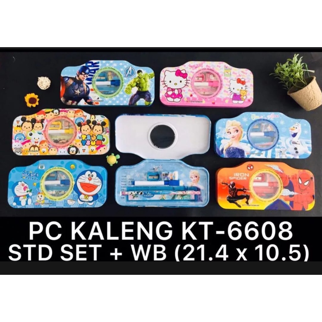 

ROYALE STATIONARY - Kotak Pensil Kaleng Besar Plus Isi Dan WHITE BOARD / Papan Tulis Karakter Kartun
