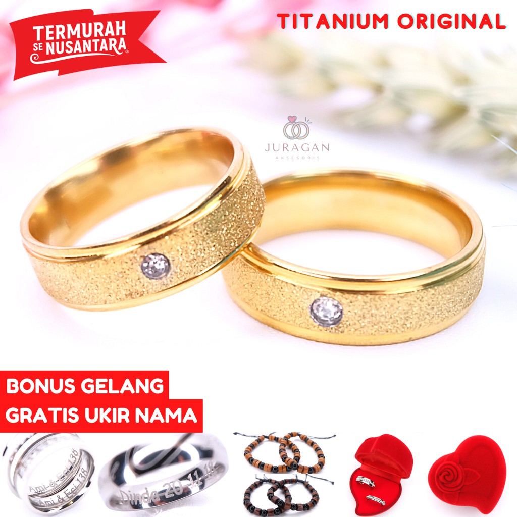 [UKIR NAMA + BOX HATI] Cincin Couple BUCIN Titanium M14 BONUS Gelang Couple
