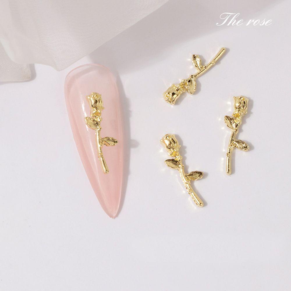 Mxbeauty Bunga Kuku Dekorasi Charms Glitter Elegan Warna Emas Perak Flowers Bling 3D Manicure Accessoires