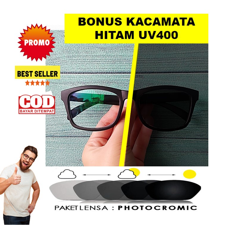 ORIGINAL Kacamata Minus Wanita Pria Photokromik Gagang Elastis Model Hitam Doff Murah Adidora R3513