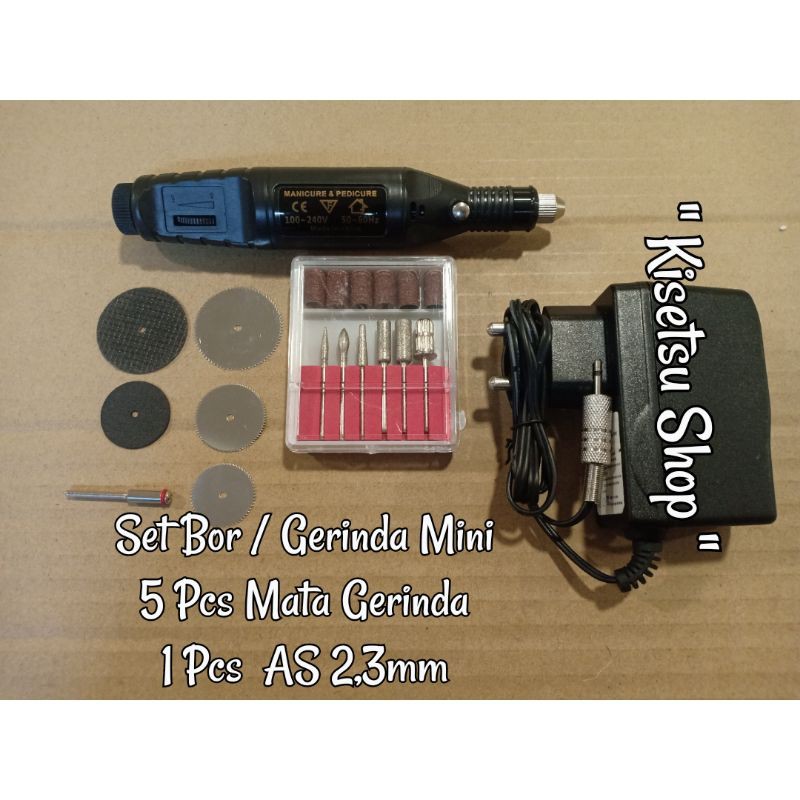 SET ALAT PEMOTONG BOR MINI / GERINDA MINI + MATA GERINDA POTONG + AS 2,3MM