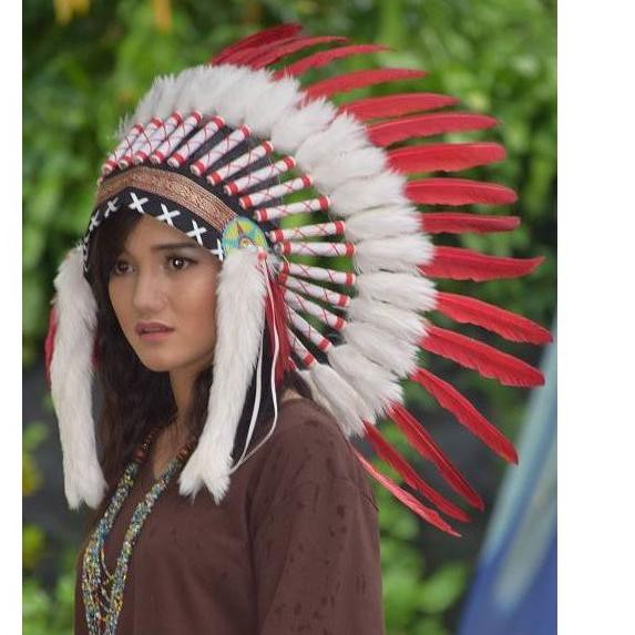 LANGSUNG ATC.. TOPI INDIAN - INDIAN HEADDRESS SMALL ANGSA BILABONG MERAH