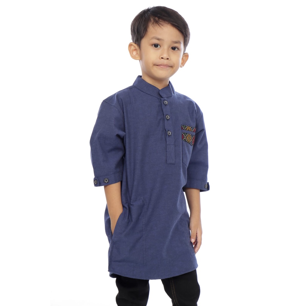 baju koko anak motif saku batik koko anak laki-laki model kurta bahan oxford size M L XL XXL