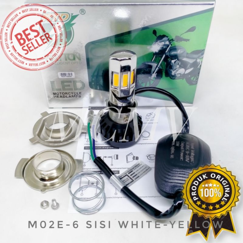 LAMPU LED MOTOR RTD 6 SISI / 3 SISI 100% ORIGINAL GARANSI AC DC + KIPAS BOHLAM DOP LAMPU DEPAN UTAMA LED RTD ORI ASLI M02D M02E 3 6 TITIK MATA 6 SISI H4 H6 30 35 WATT WHITE YELLOW PUTIH KUNING ICE BLUE BEAT VARIO MIO NMAX LEXI PCX CBR SCOOPY AEROX VIXION-6 SISI PUTIH-KUNING