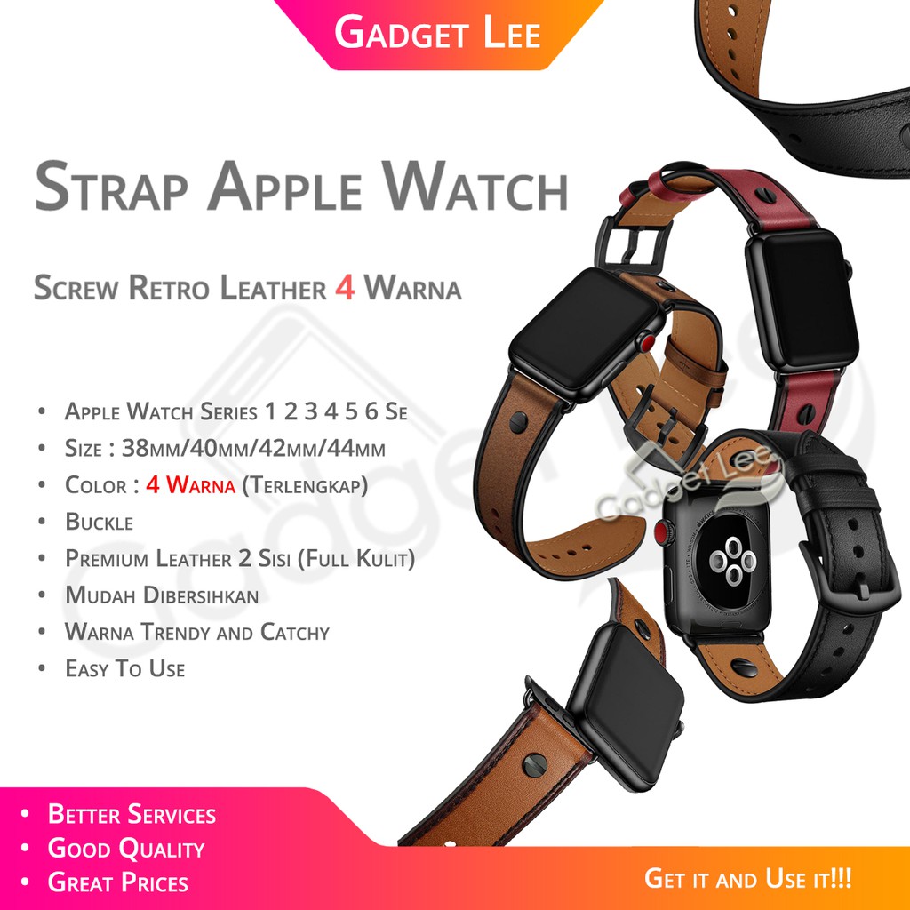 Strap Apple Watch Premium Full Leather Screw Sport Band Classic Buckle iWatch Series 1 2 3 4 5 6 SE